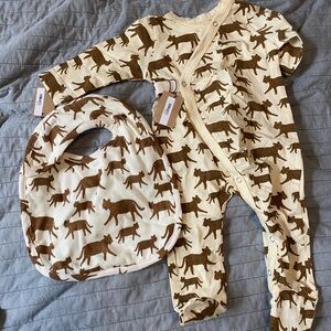 Creative Co Op Helmsie Jaguar Print footed pajamas and bib set